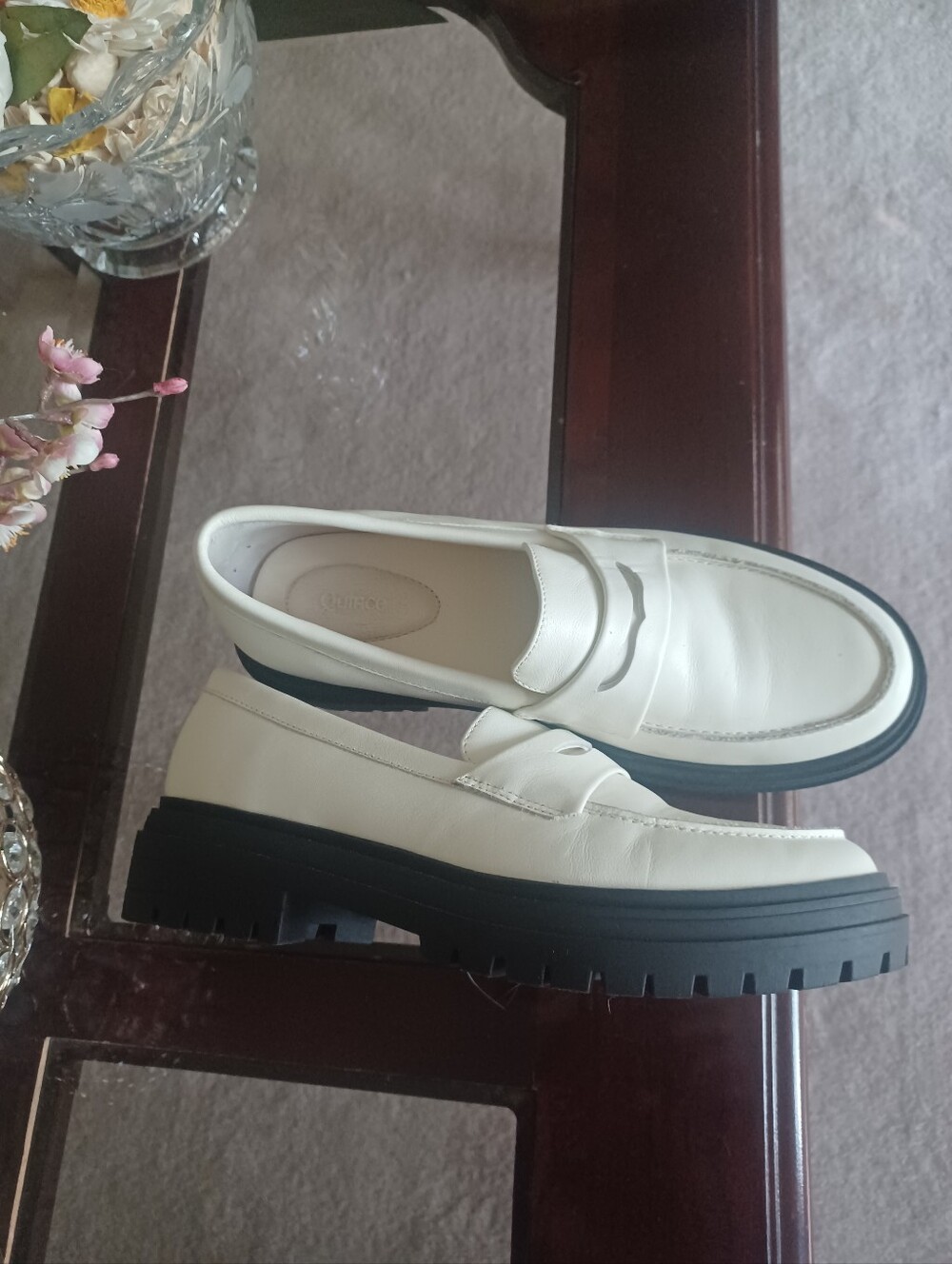 Quince Leather Platform Penny Loafers Lug Sole Off Whie - Picture 3 of 6